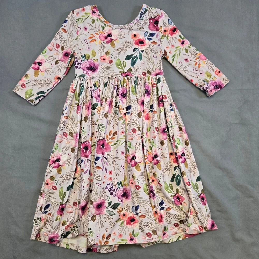 Mila & Rose Girls Floral Long Sleeve Pocket Dress Pink Purple 7-8  Cottagecore